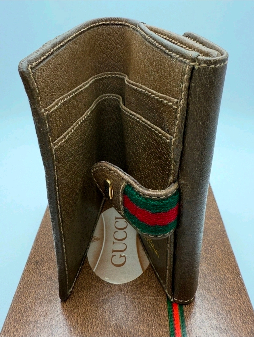 Gucci Beige GG Canvas & Leather Bifold Wallet with Web Stripe - Picture 5 of 10